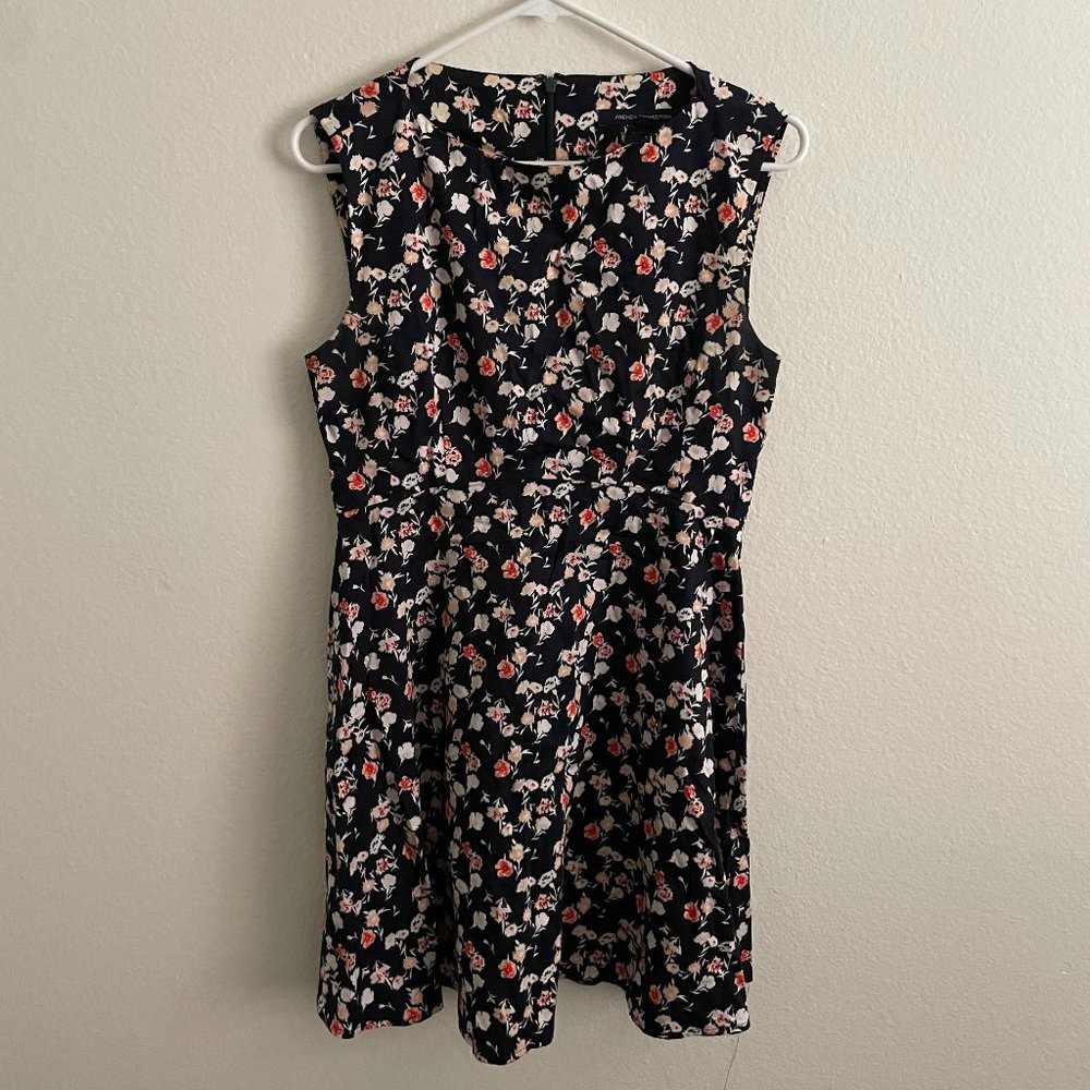 French Connection floral boat neck fit and flare dress in size 6